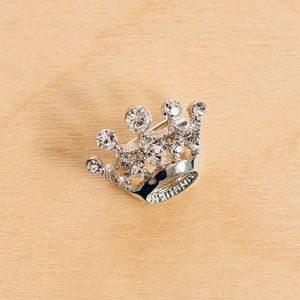 Silver & Clear Rhinestone Crown Pin Brooch
